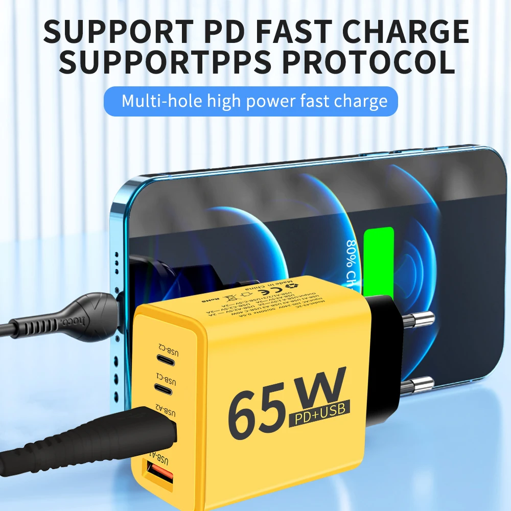 65W Charger USB C Fast Charging for iPhone 15 14 Xiaomi Samsung Oneplus