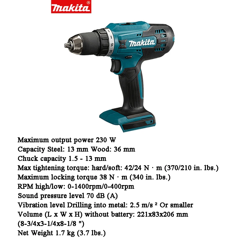 Taladro Atornillador 1/2 18V G-Battery 42Nm 2 Bat 2.0 Ah Makita DF488D004