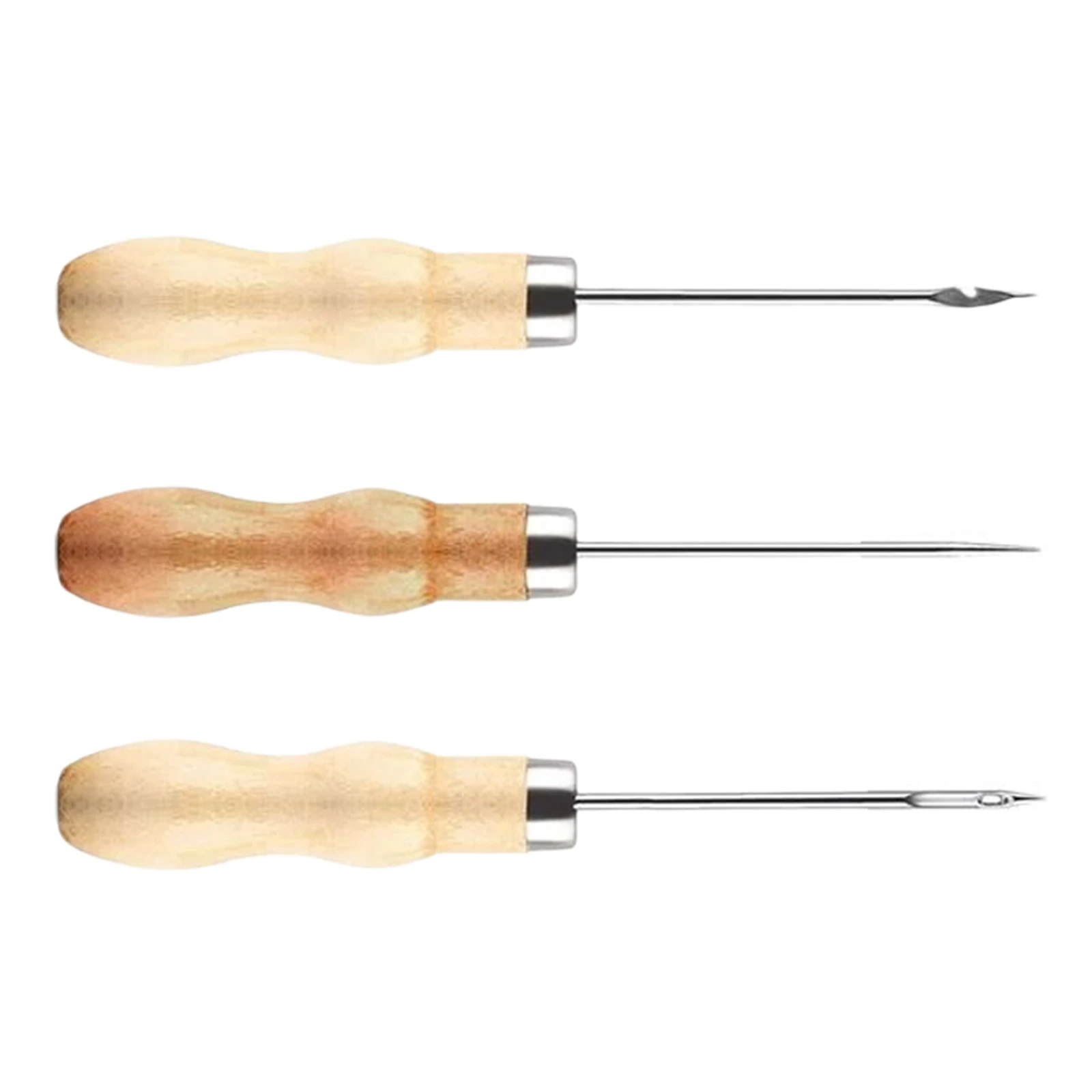 3x Sewing Awl Wooden Handle Punching Punch Hole Sewing Tools Tool Kit Needle for Candle Making Canvas DIY Handmade Tool