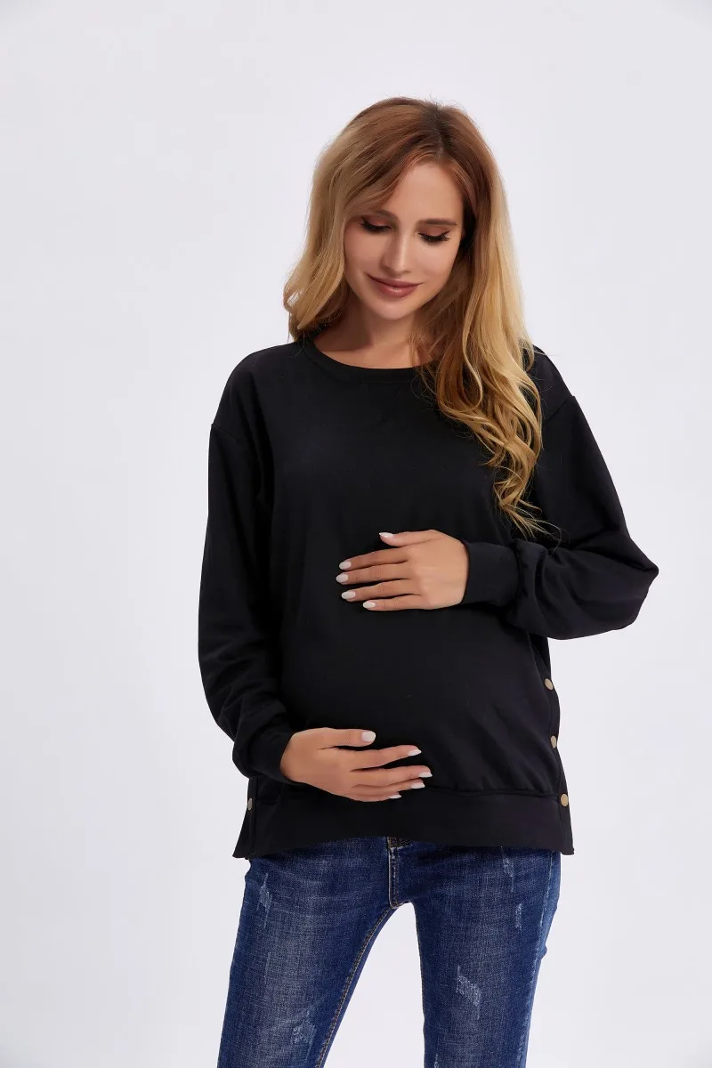 Maternity Clothes Premama Long Sleeve Blouse Fall Winter Loose Pregnant Women Solid O-Neck Sweater Shirt postpartum Pullover Top 6
