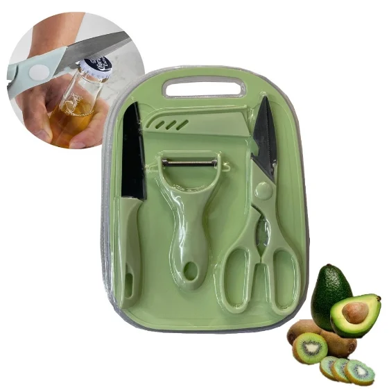 KIT Facas Tesoura Descascador Tábua Coloridos de Cozinha Aço Inoxidável 4 PEÇAS - Neverdie Store