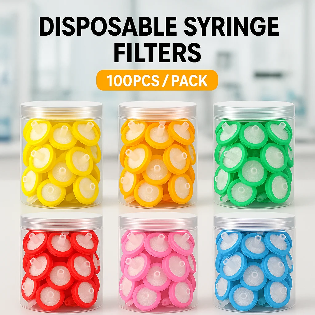 Filtres de seringue jetables 100 pièces/boîte 13/25/33mm 0.22μm 0.45μm pour utilisation en laboratoire PES Nylon PVDF PTFE PP MCE