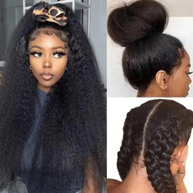 Kinky Straight Wear and Go Glueless Human Hair Wig Pre Plucked Pre Cut 4x4 Glueless Lace Front Wigs for Black Women Human Hair 3