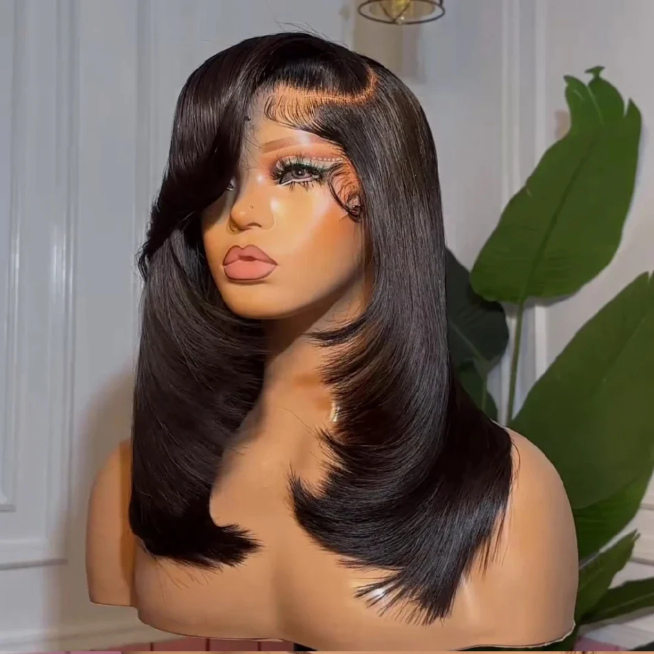 13x4 HD Transparent Lace Front Wigs Pre Plucked 250 Density Brazilian Straight Human hair Wigs for Women Trendy Layered Cut Wavy 5