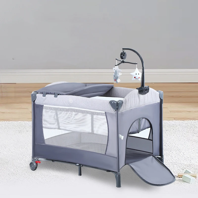 Modern cheaps Newborn cot portable infant bedside sleeper foldable playpen black gray baby bed crib bassinet for 0-3 years baby A95bfb2180919479e9dfbfc7e4ef49cf5f