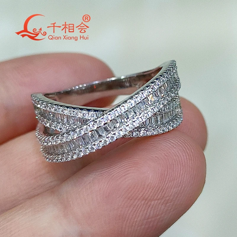 9mm x cross baguette ring Sterling 925 Silver round Moissanite Ring Men women  Diamonds Male fine Jewelry gitf