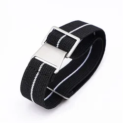 Durable Parachute Elastic Nylon Strap for Outdoor Sports Watches (Black white)