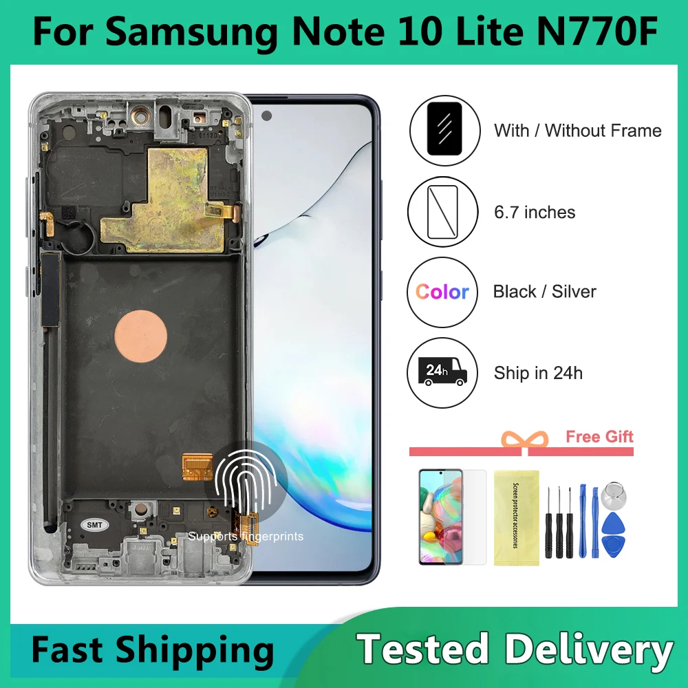 

6,7 ''Note10 lite дисплей со сканером отпечатков пальцев для Samsung Note 10 Lite замена экрана SM-N770F,N770F/DS ЖК-экран с рамкой