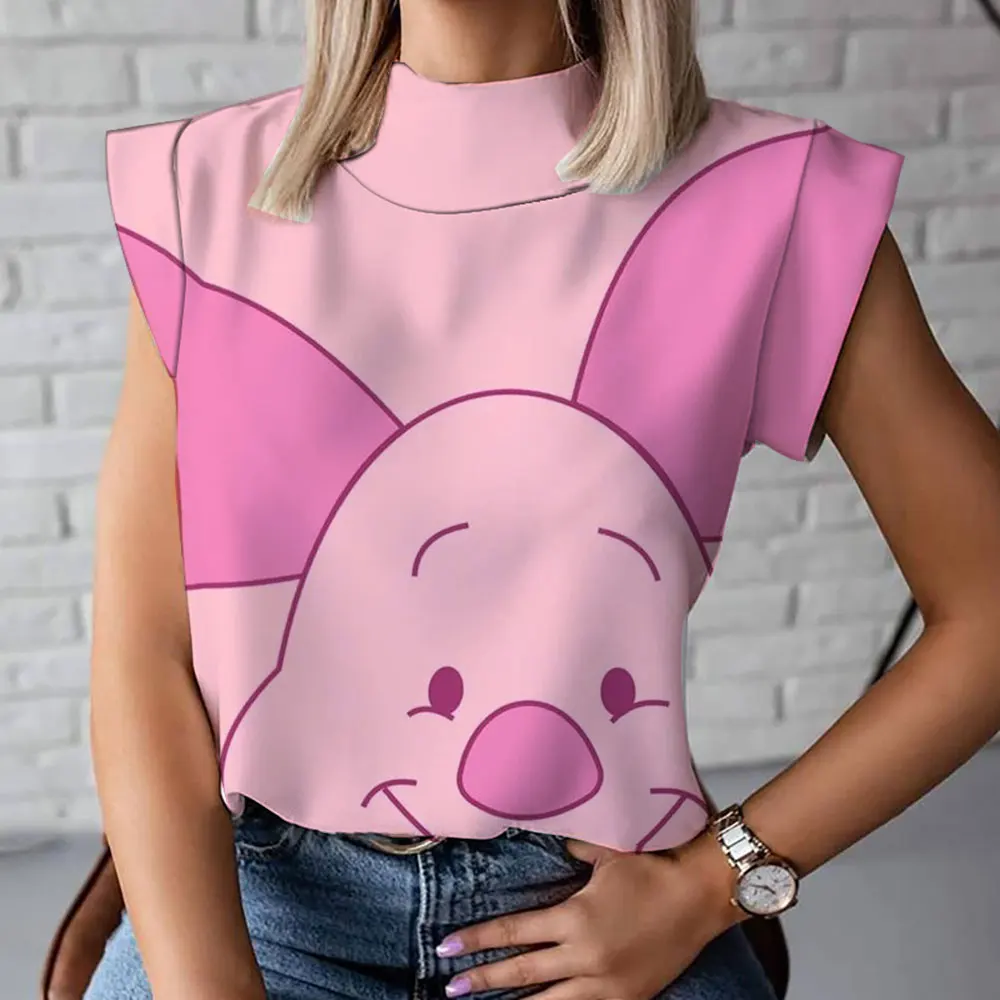 

Disney casual T-shirt sleeveless half-high collar top sexy simple party club 2023 summer new