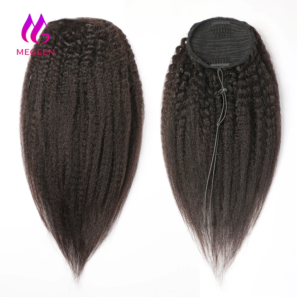 Afro Kinky Straight Ponytail Human Hair Extensions Italian Yaki Straight Drawstring Ponytail Clip In Brazilian Remy Hair