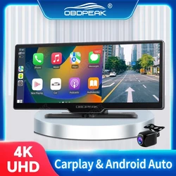 K2 Car Mirror Dash Cam 4K Video Recording Carplay & Android Auto Wireless GPS Navigation Dashboard DVR BT AUX Output Dual Lens