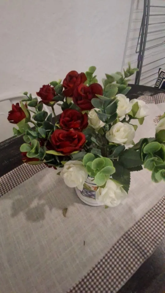 10 Heads Artificial Flower Silk Rose white Eucalyptus leaves Peony Bouquet Fake Flower for Wedding Table Party Vase Home Decor photo review