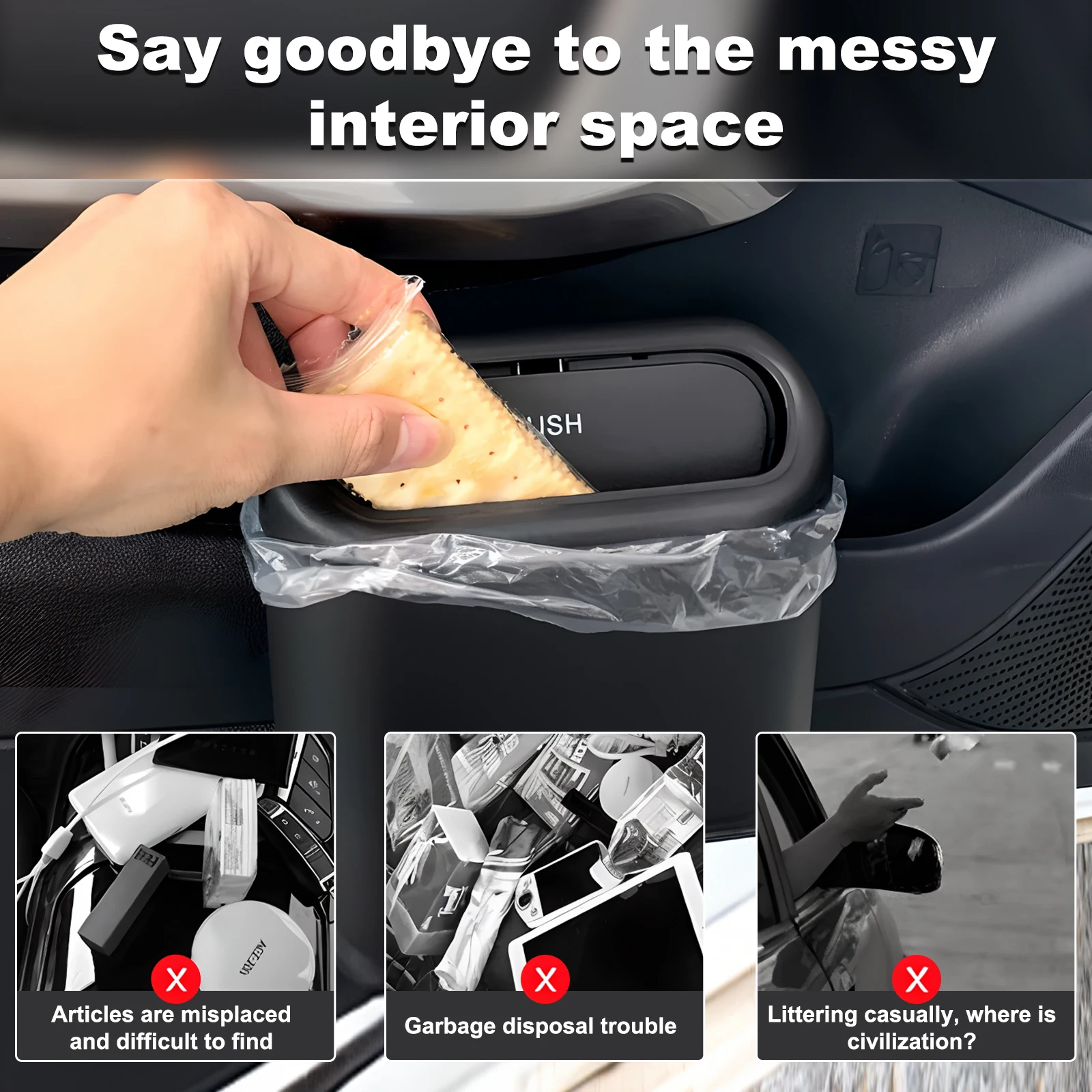1 Packs Car Trash Can With Lid, Car Garbage Can, Trash Can For Back Seat, Portable Hanging Mini Cancar, For Auto Offic