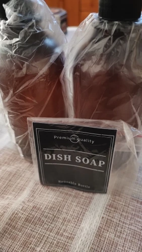 500ml Brown Soap Bottle Set with Black Label Sticker Shower Gel Household Shampoo Dispenser photo review