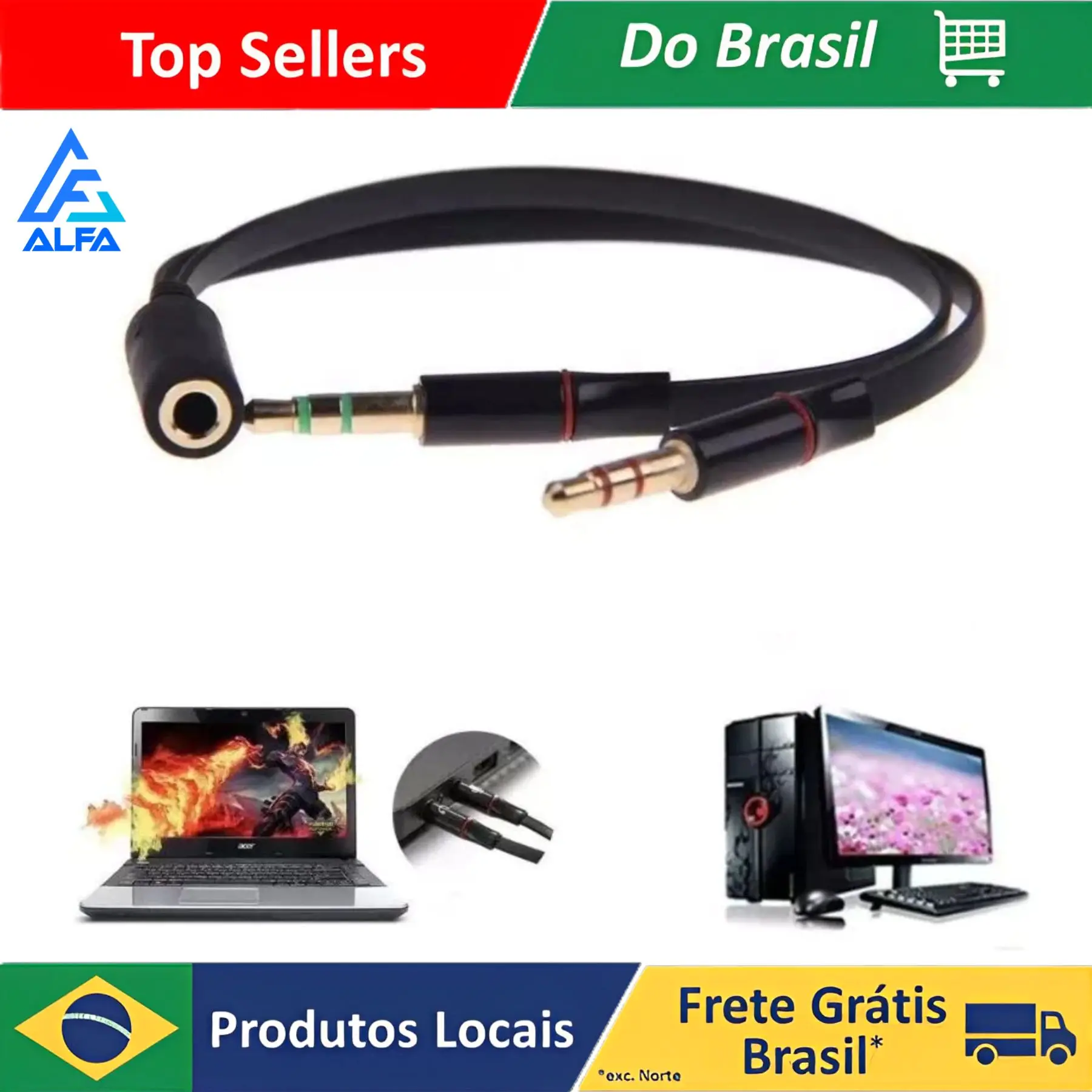 ALFA Cabo Adaptador para Microfone, P2, 2 Macho 1