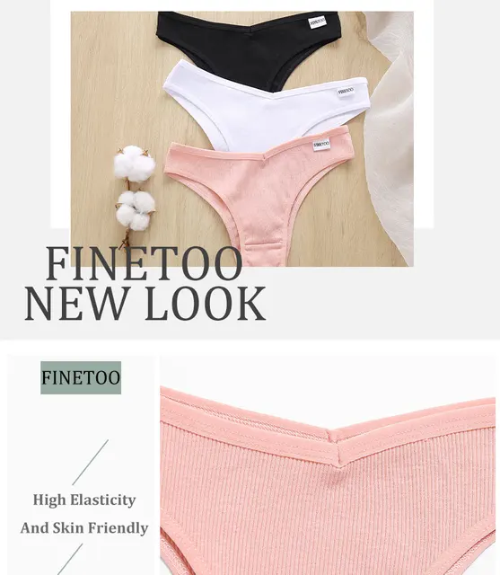 FINETOO 6 Pack Cotton Underwear For Women Cute Low Rise Bikini Rib