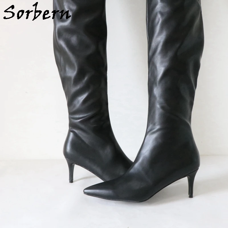 Sorbern 90Cm 80cm Kitten Heel Long Boots Women Pointed Toe Wide Ankle Custom Leg Crotch Thigh High Boot PU Linning Spring Style