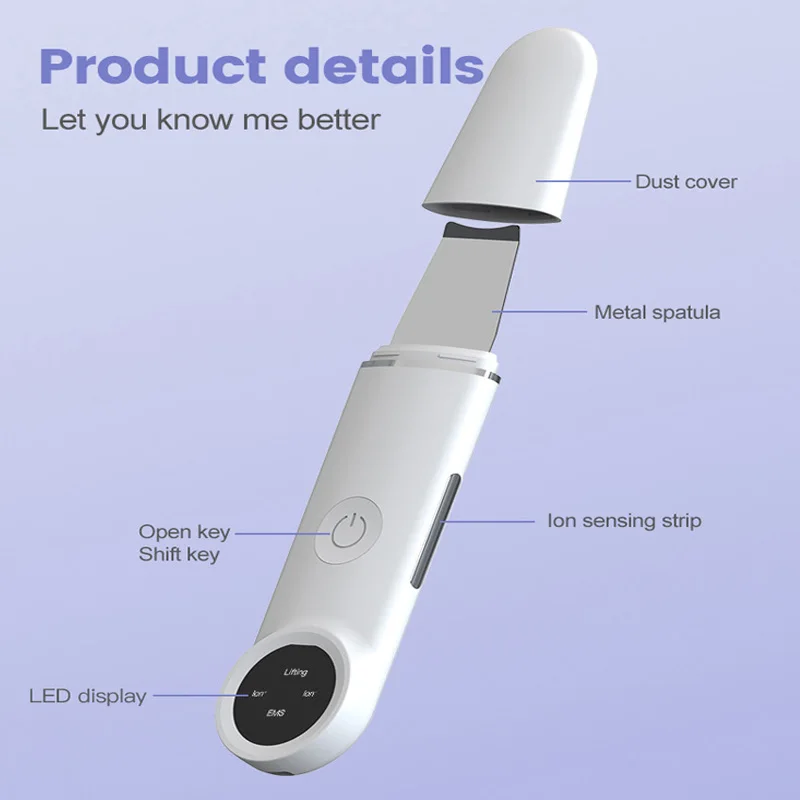Home Use Beauty Equipment Sonic Peeler Facial Lifting Ion Skin Scrubber Ultrasonic Face Spatula Silicone Skin Scrubber Device
