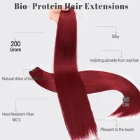 Bio cheveux raides paquets 26 "naturel doux résistant à la chaleur fibres synthétiques Extensions de cheveux protéine cheveux raides armure 2