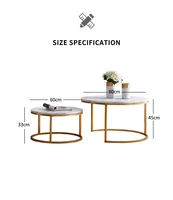 Ensemble de 2 Tables Basses Rondes, Table Gigogne Ronde Moderne, Table Basse Marbre, Lot de 2 Tables d'appoint Rondes, pour Salon, Balcon et Bureau, Blanc et Or/Blanc+Noir 3
