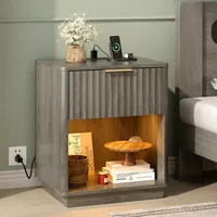 Black Nightstands Set of 2 with Fabric Drawers, Fluted Nightstands with Charging Station, Night Stand Set of 2, Small Bedside Ta 6