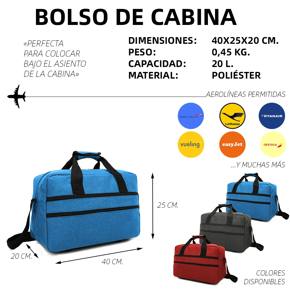 Bolsa De Cabina 40x20x25 Ryanair, Bolsa De Viaje Plegable Tipo Duffle Con  Equipaje De Mano, Maleta Liviana Pequeña Para Colocar Debajo Del Asiento., Moda de Mujer