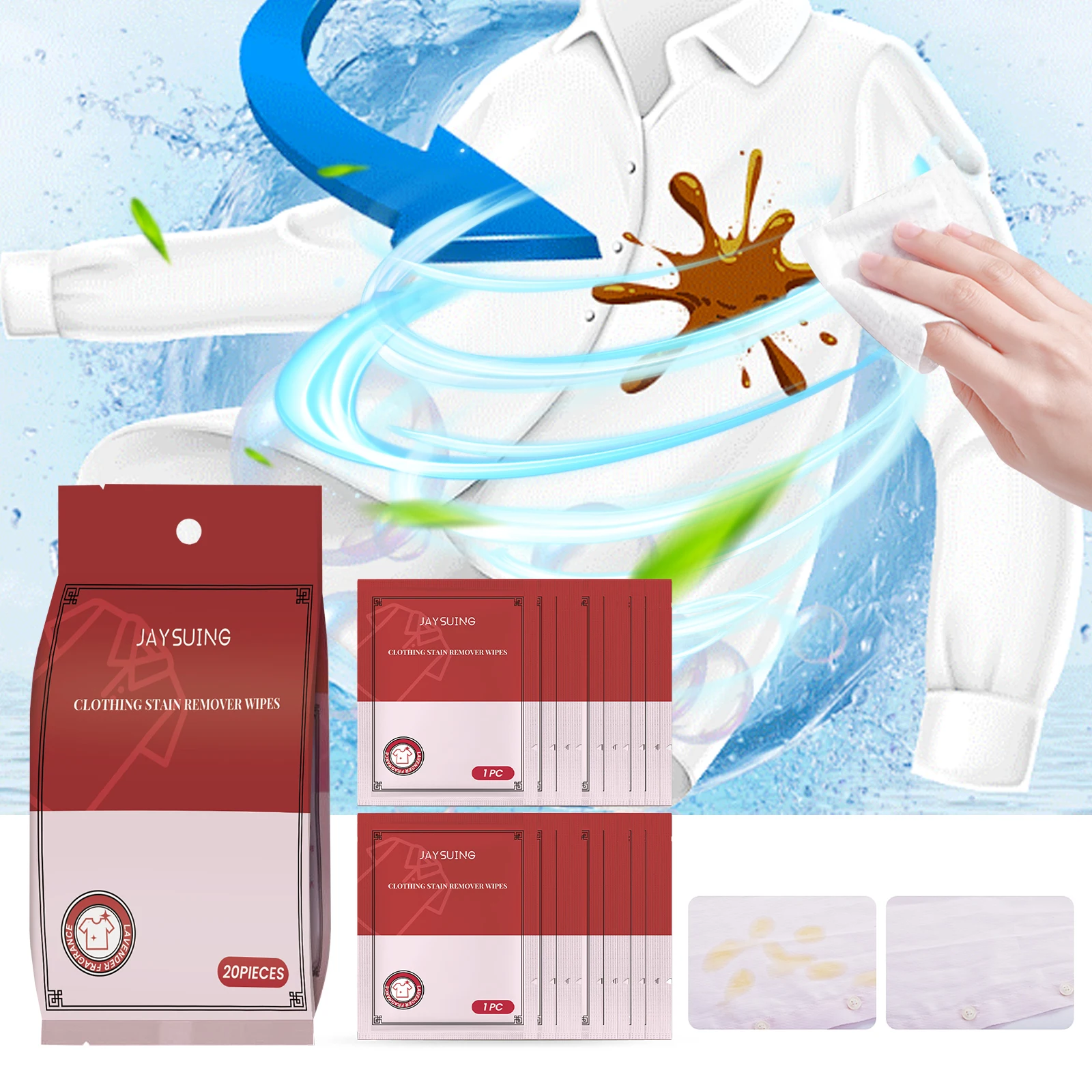 Portable Eco-friendly Clothing Stain Remover Wipes Fabric Clean Oil and Water Stains Dark & Yellow Spots Pigment in Clothes