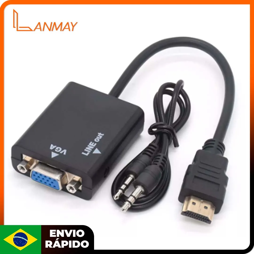 Cabo Adaptador Conversor hdmi-macho X vga-femea + P2 c/ Audio - Venda Nacional Entrega Rápida