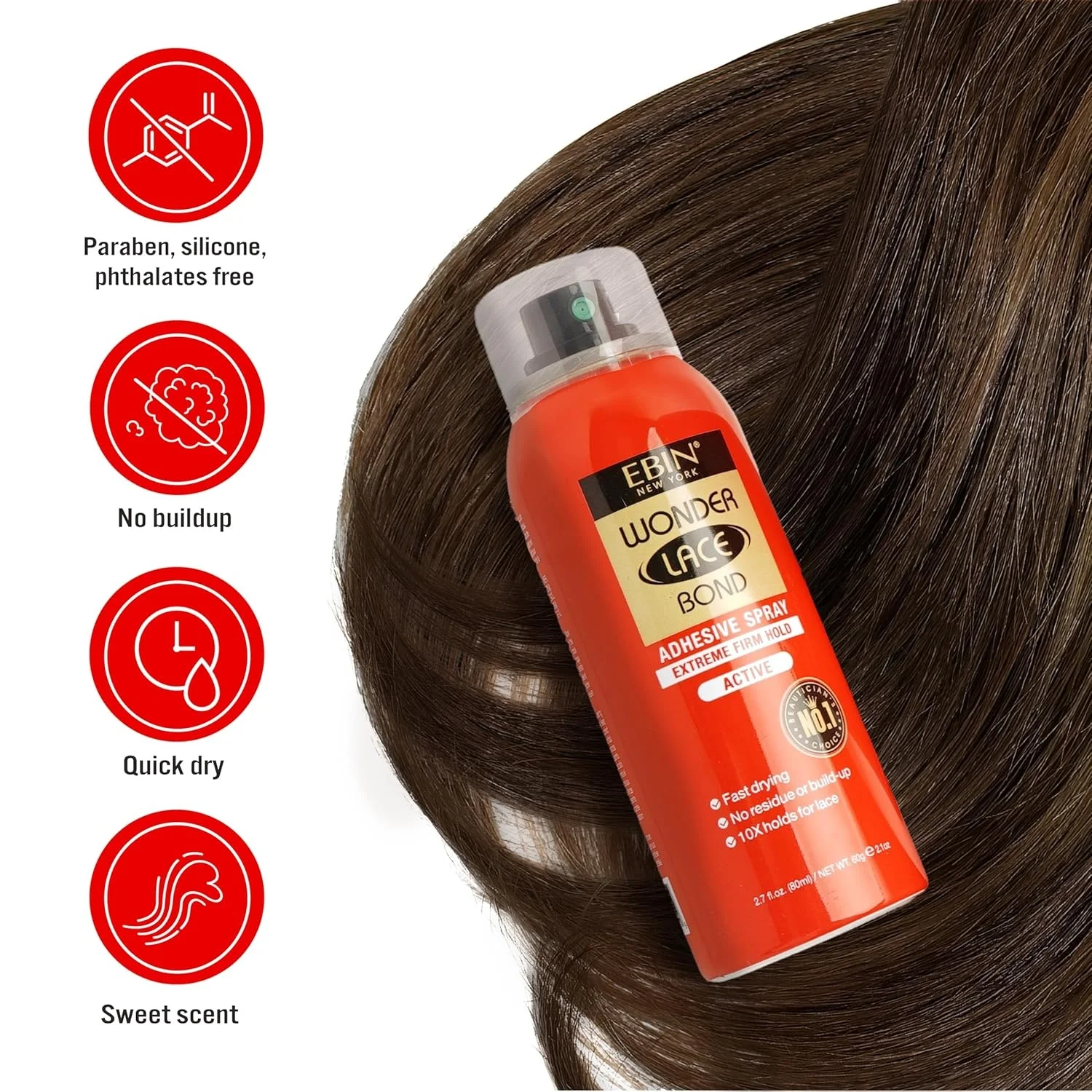 Ebin New York Wonder Lace Bond Adhesive Melting Spray Extreme Firm Hold Active Use - Ultra Strong Hold, Sweat & Water-Resistant 6
