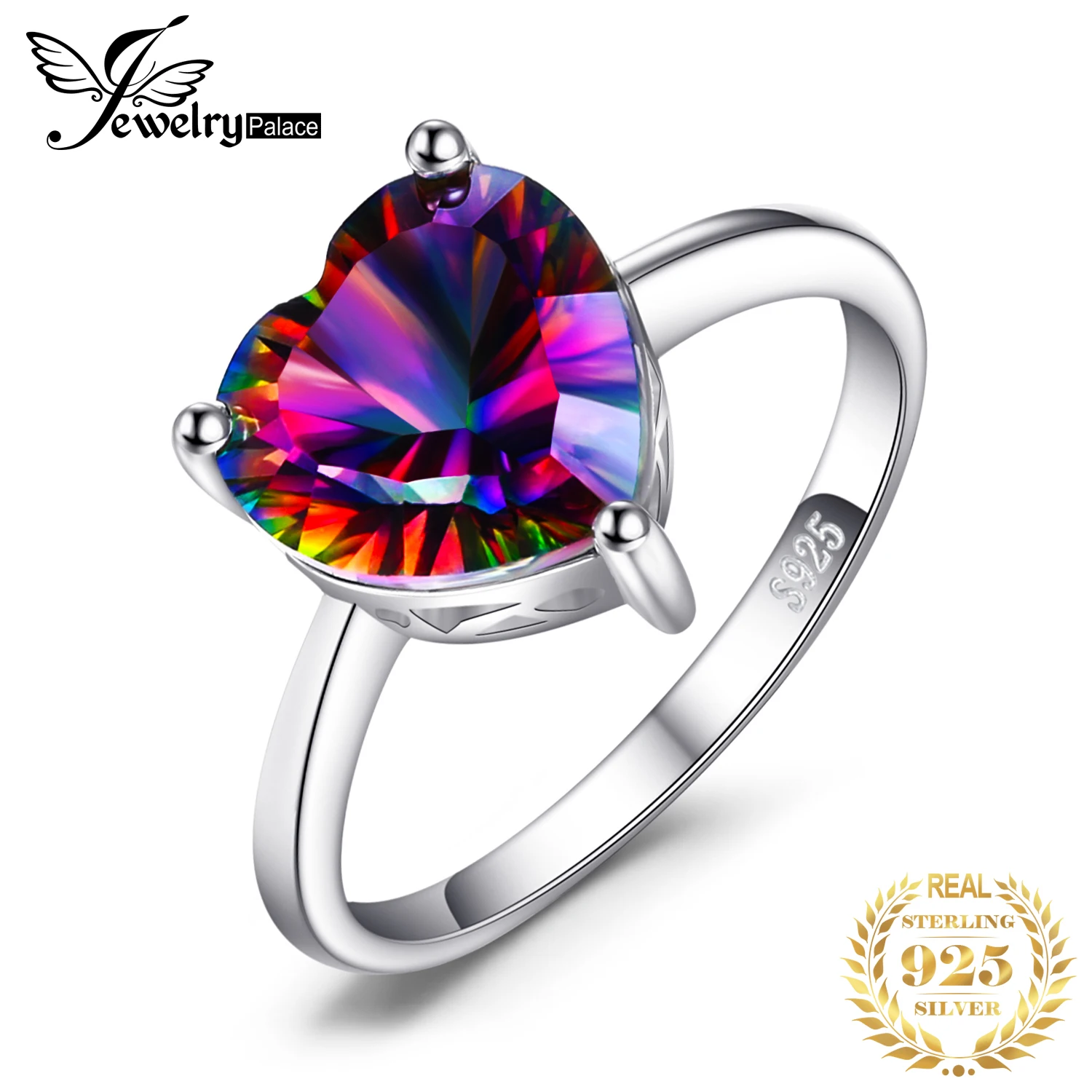 Anillo De Plata De Ley 925 Con Piedras Preciosas De Arco Iris Para