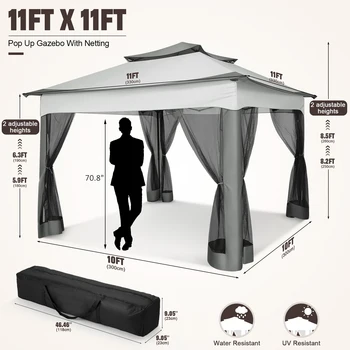 10x10ft Pop Up Canopy Gazebo Tent Outdoor Pavilion Waterproof Portable Sunshade Shelter One Push Center Lock For Yard Garden 2