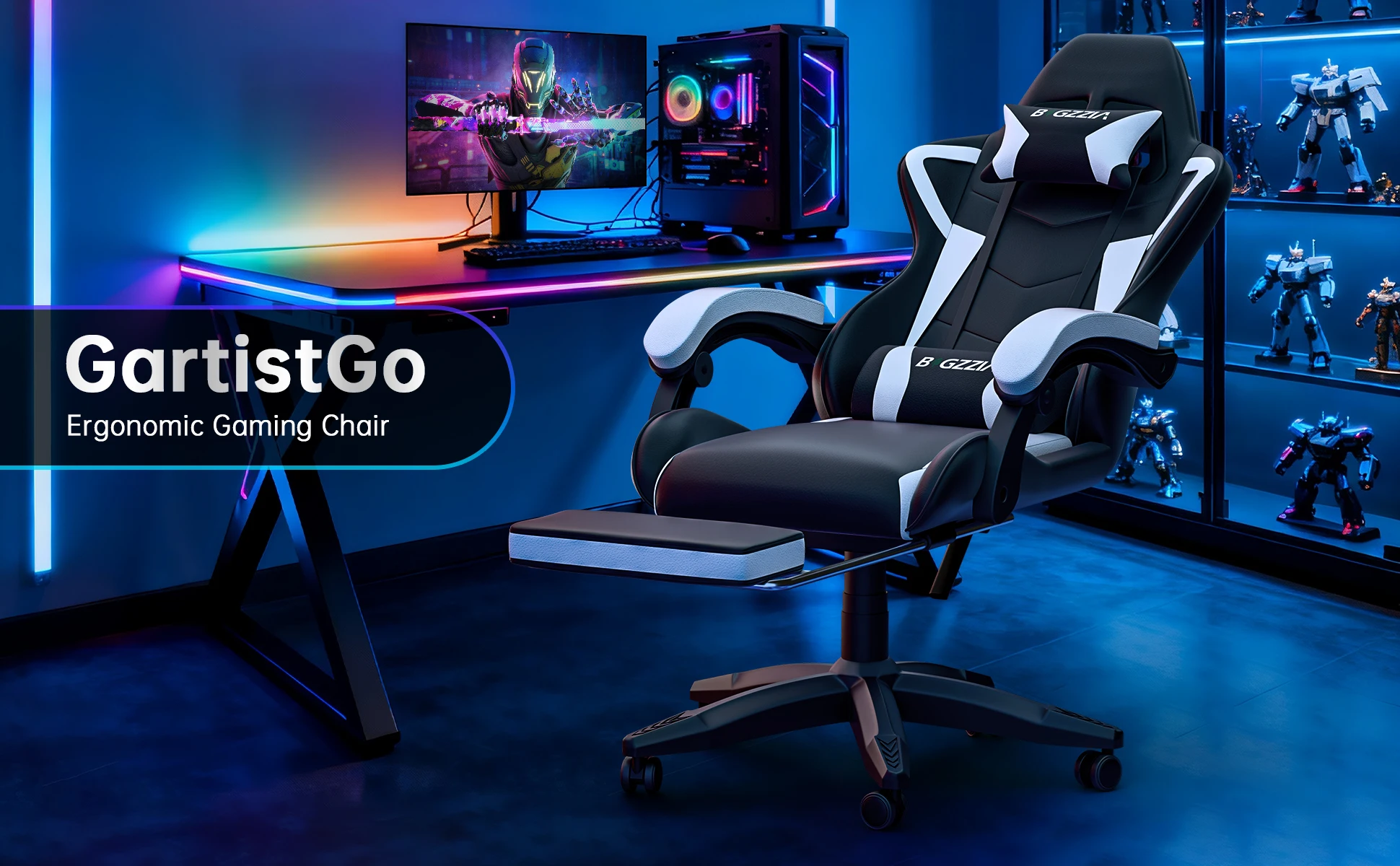 Gaming Chair with Footrest Gamer Chairs Ergonomic with Lumbar Cushion Headrest Gaming Chair Height Adjustable Computer Chair