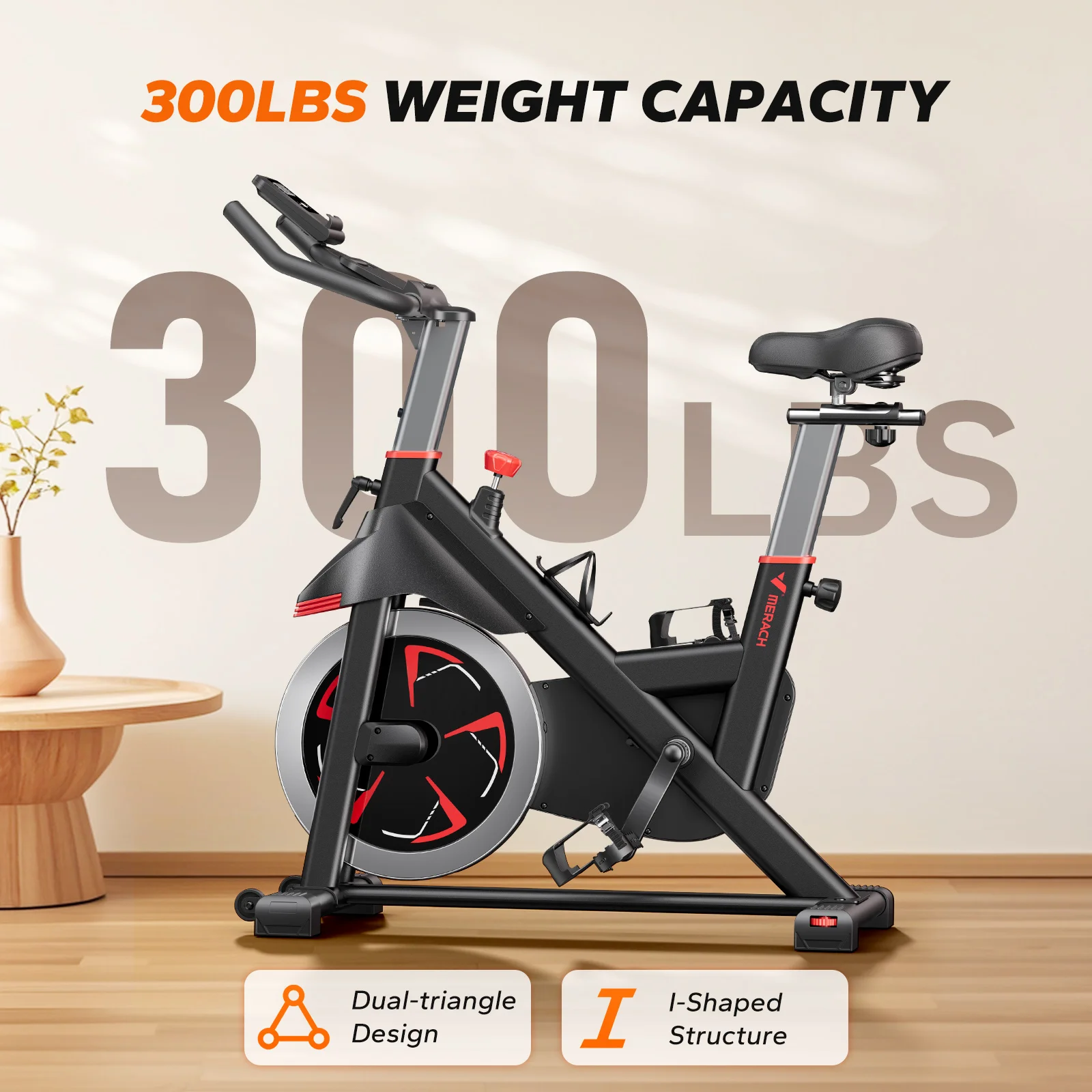 Exercise Bike S38 Indoor Cycling Magnetic Resistance Exclusive App 300lbs Capacity Comfortable Seat For Home&Weight Loss MERACH