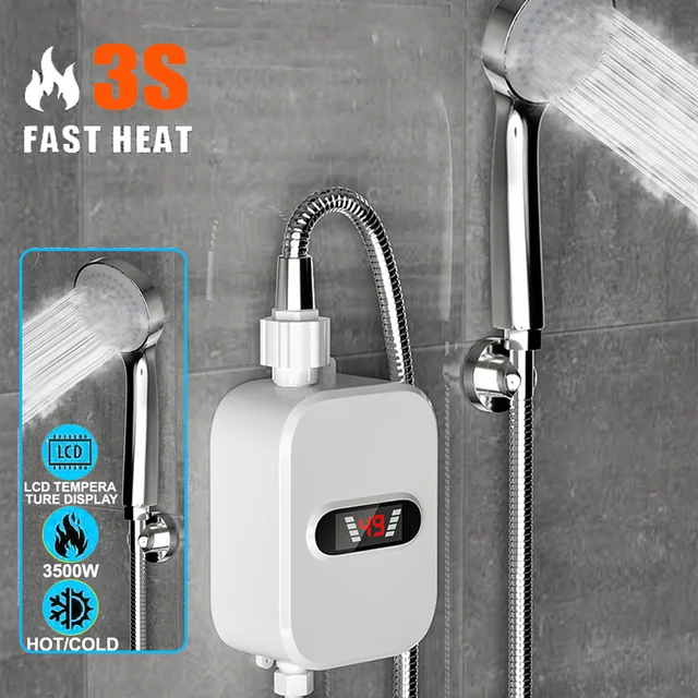 Chauffe-eau instantané 3500W 220V Prise UE Robinet de salle de bain Chauffe-eau Affichage numérique Ferme Maison de campagne Hôtel 1