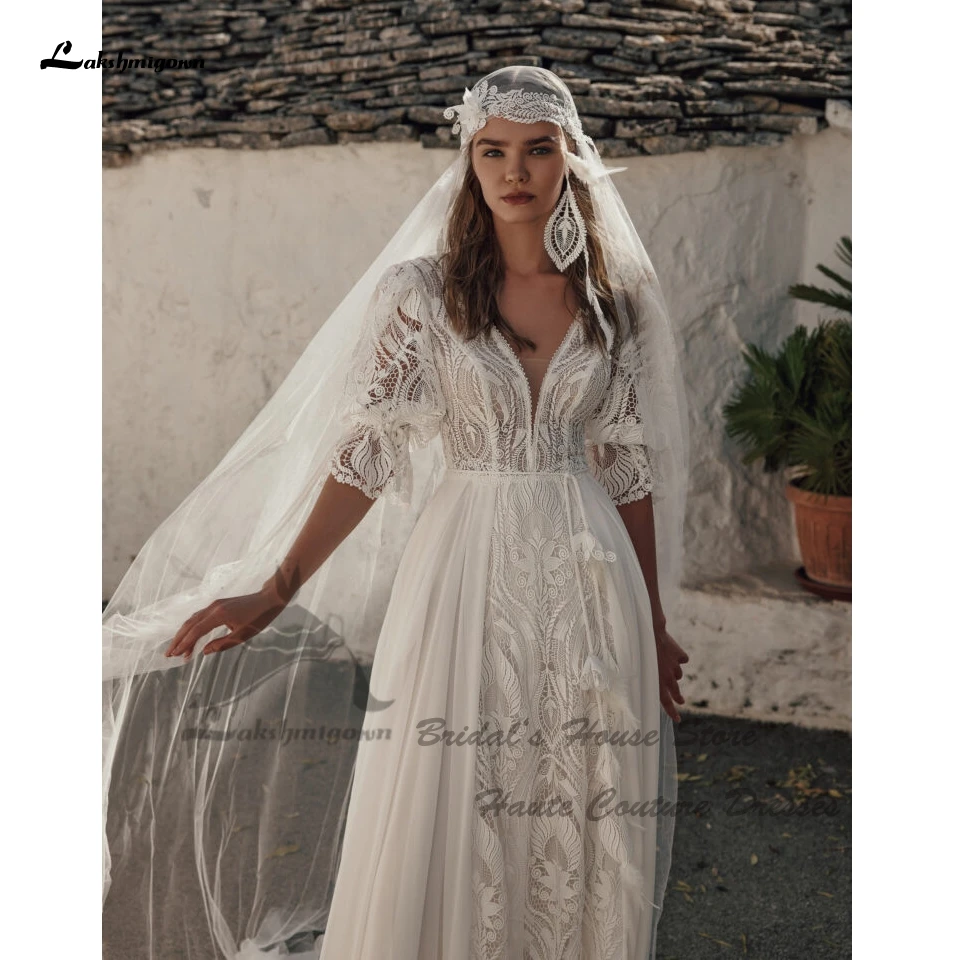 Lakshmigown Vintage Lace Boho Beach Wedding Dresses 2024 Vestidos Civil A Line Bridal Gowns Backless Customized 3
