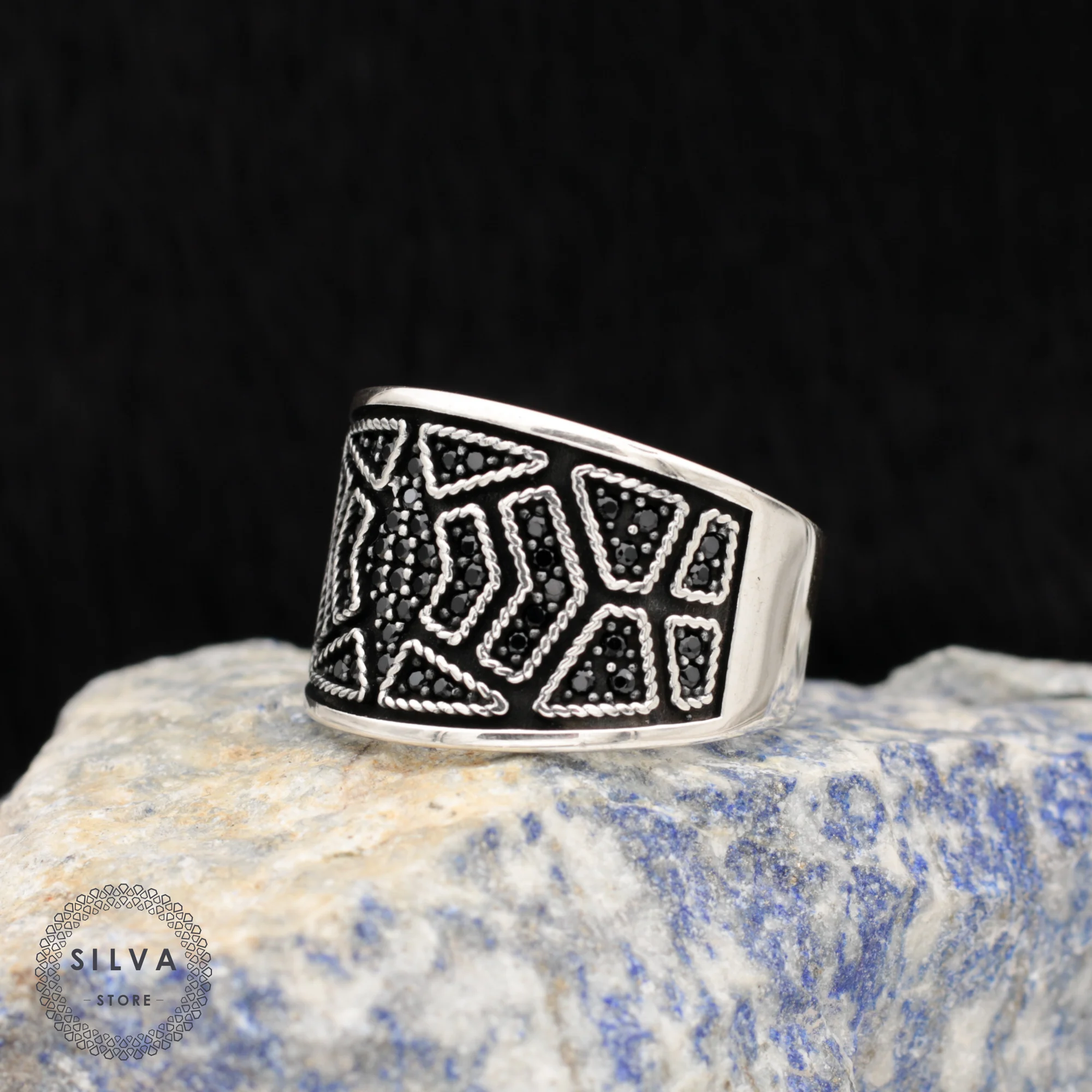 

Pure Sterling 925 Silver Men's Ring With Zircon Stone. Man Jewellery Stamped With Silver Stamp 925 All Sizes Are Available