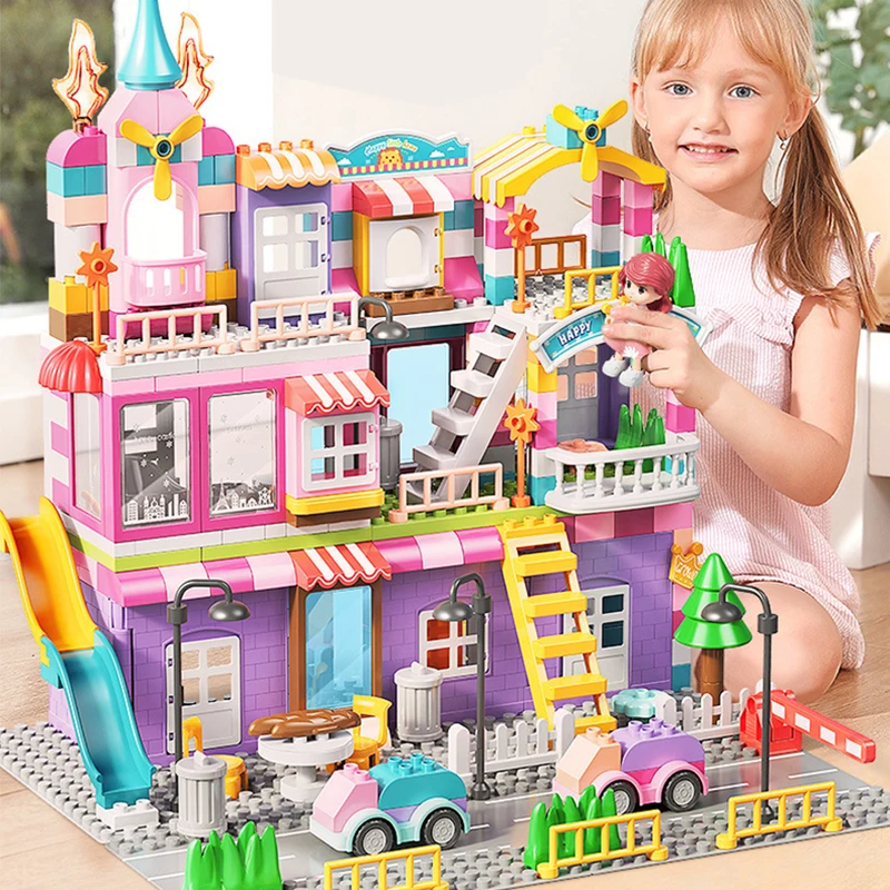 

Big Particle Building Blocks Marble Race Run Slide Girls City Blocks Princess House Castle Brick Birthday Gift Toys for Kids