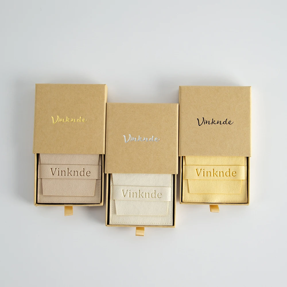 7x7x1.7cm Custom Kraft Jewelry Drawer Box with Microfiber Bag Pouch Personalized Logo Small Paper Gift Packaging Christmas