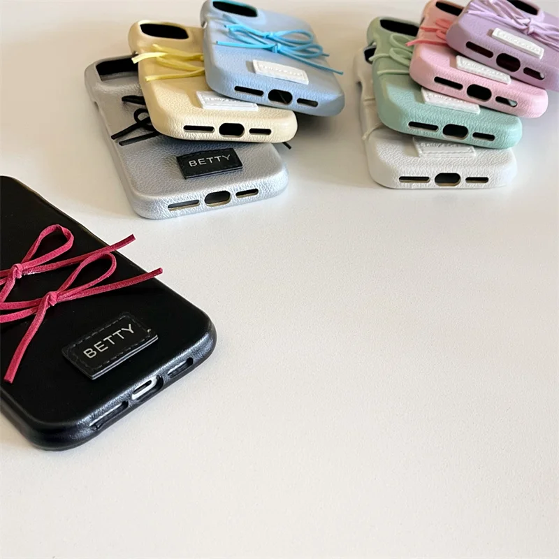 Korean Cute Bow Shockproof Candy Color Leather Phone Case