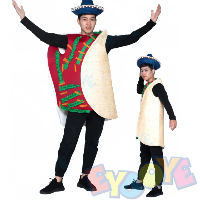 Xtinmee - 2 disfraces de comida de Halloween para niños, disfraz de taco,  estilo mexicano, sombrero de paja, divertido disfraz de Halloween para