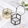 1PC 8*7*4.5cm Tranpartent Geometrical Glass Jewelry Box Hinged Top Lid  with Metal Chain Jewelry Organize Holder Ring Box 2