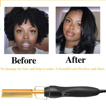 Goiple Electric Hot Comb Hair Straightenerm Curling Iron for Natural Black Hair Wigs Pressing Combs with Wig Glue Hair Wax Stick 6