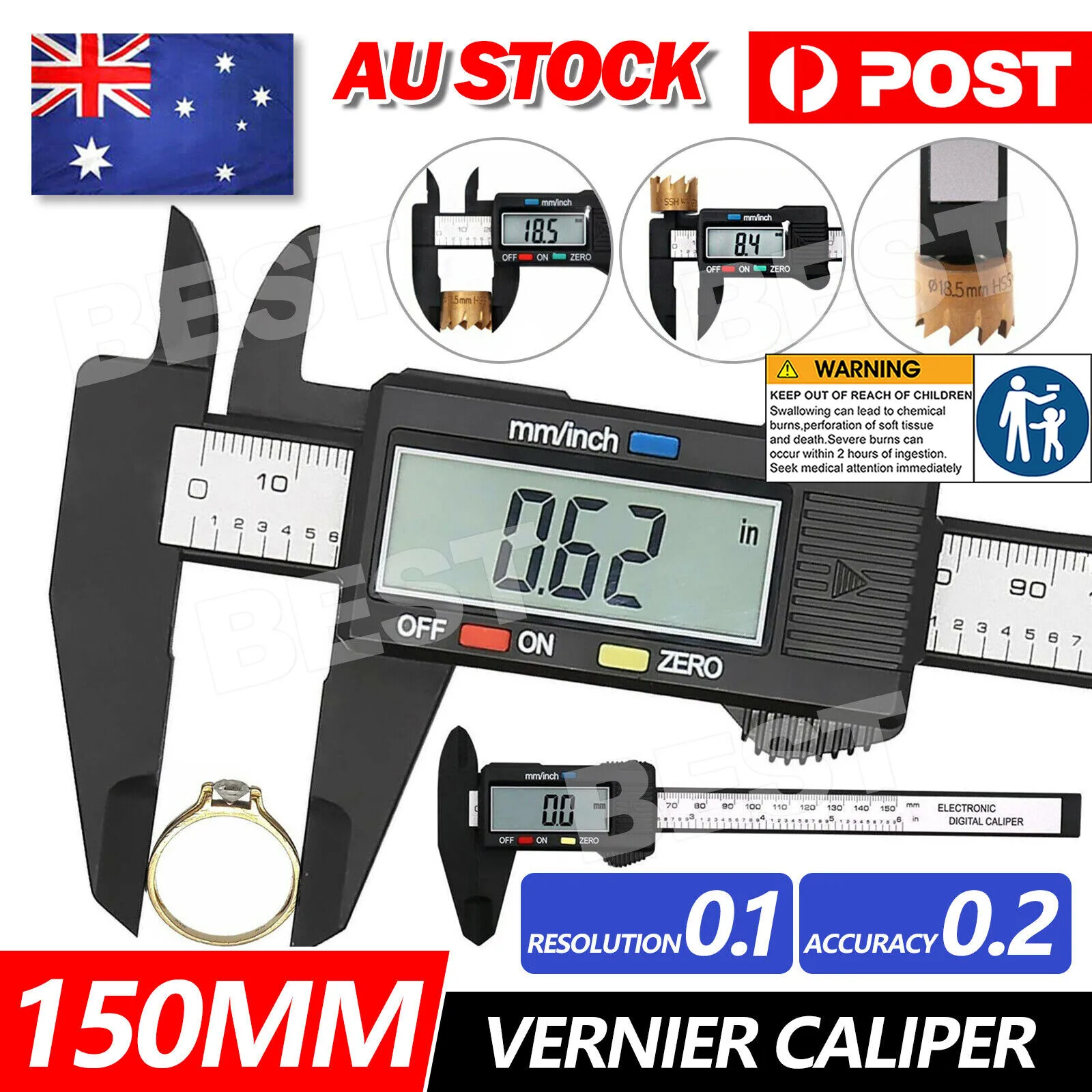 Electronic Digital Vernier Caliper Micrometer Gauge Carbon Fiber150mm 6'' Inch