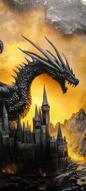 Décoration murale dragon ancestral en bois 2D  médaillon "Le Dragon du Château" – 20 cm
