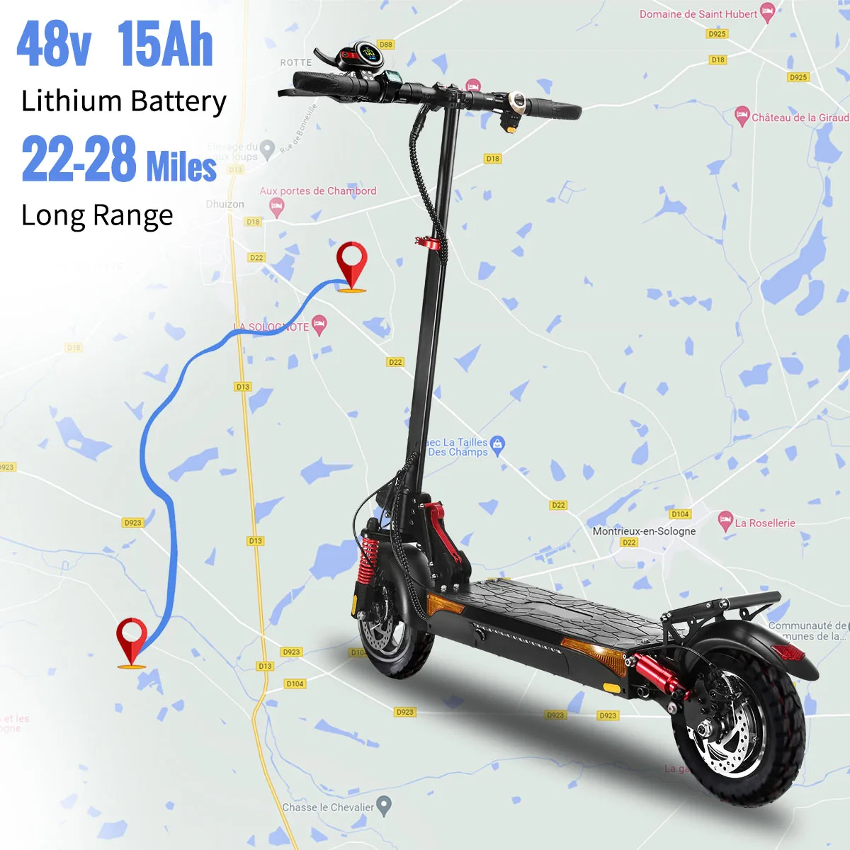 Electric Scooter Powerful 800w Motor 28Mph 48V 15Ah Electric Skateboard 22-28miles Long Range Foldable 2 Wheel Scooter US Stock