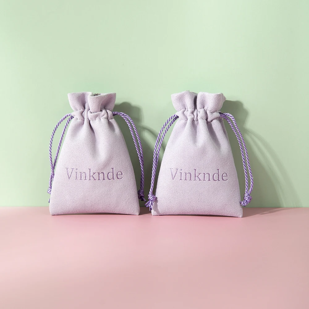 100pcs Purple Custom Jewerly Packaging Display Logo Personalized Small Wedding Favor Ring Microfiber Drawstring Pouch Bag