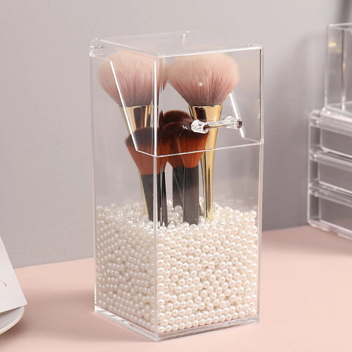 1pc makeup brush storage box, simple and transparent multifunctional makeup brush storage rack, simple, durable and practical 3