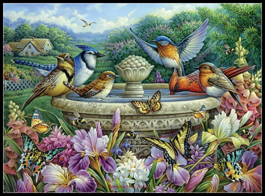 

2024Summer Garden Birds - Counted Cross Stitch Kits - DIY Handmade Needlework Embroidery 14 CT Aida Sets DMC Color