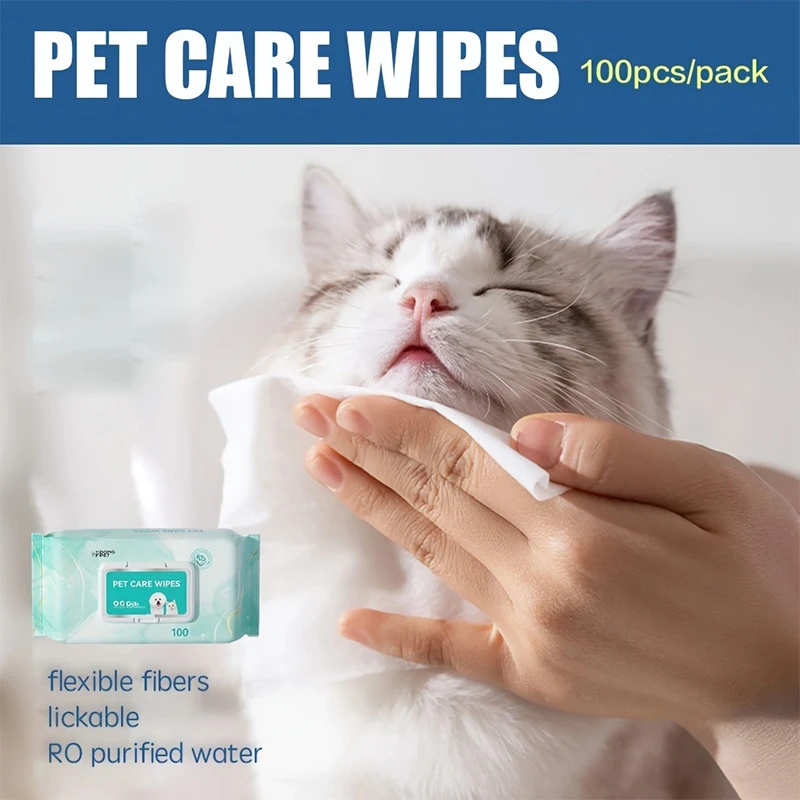 100-Piece Pack Pet Wipes for Dogs and Cats, Bathing, Grooming, Antibacterial, Deodorizing, Disposable, Cat Cleaning, Dry Bath, P