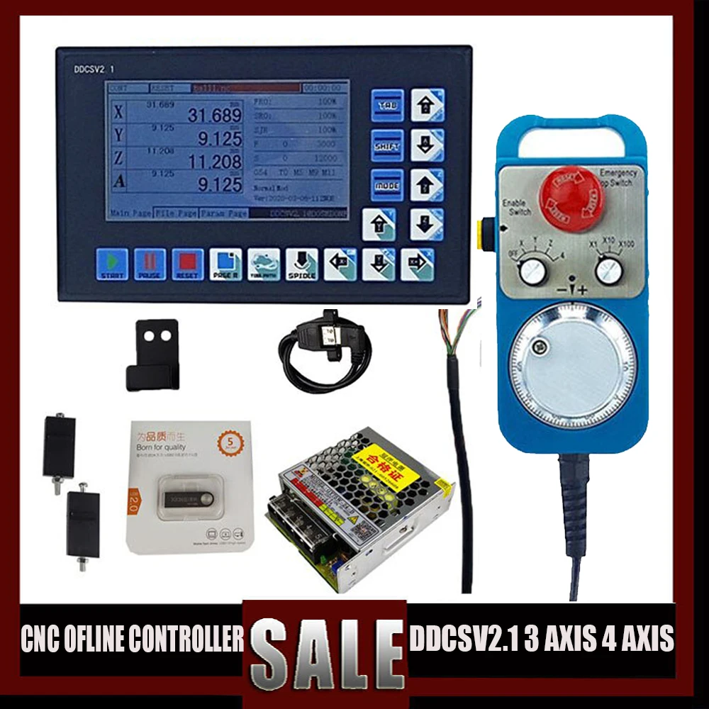 

DDCSV2.1 CNC 3/4 Axis Offline Engraving Motion Controller Kit Emergency Stop Electronic Handwheel MPG DC75W24V